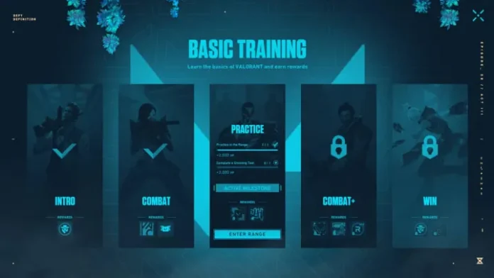 Screenshot of the VALORANT basic training event page showing available rewards.