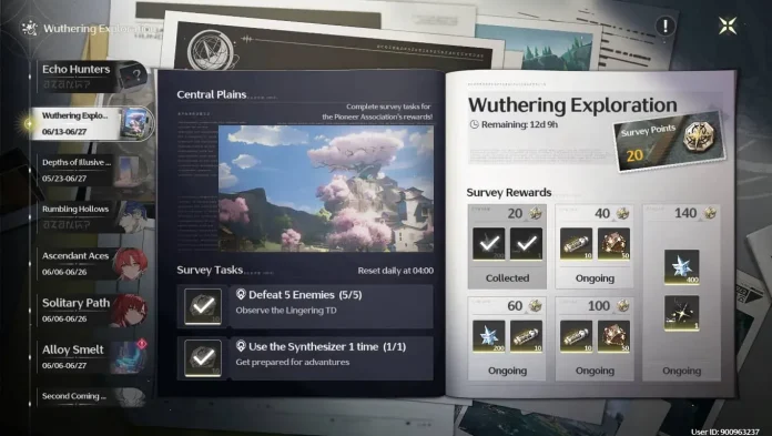 Wuthering Waves game screenshot with survey tasks error